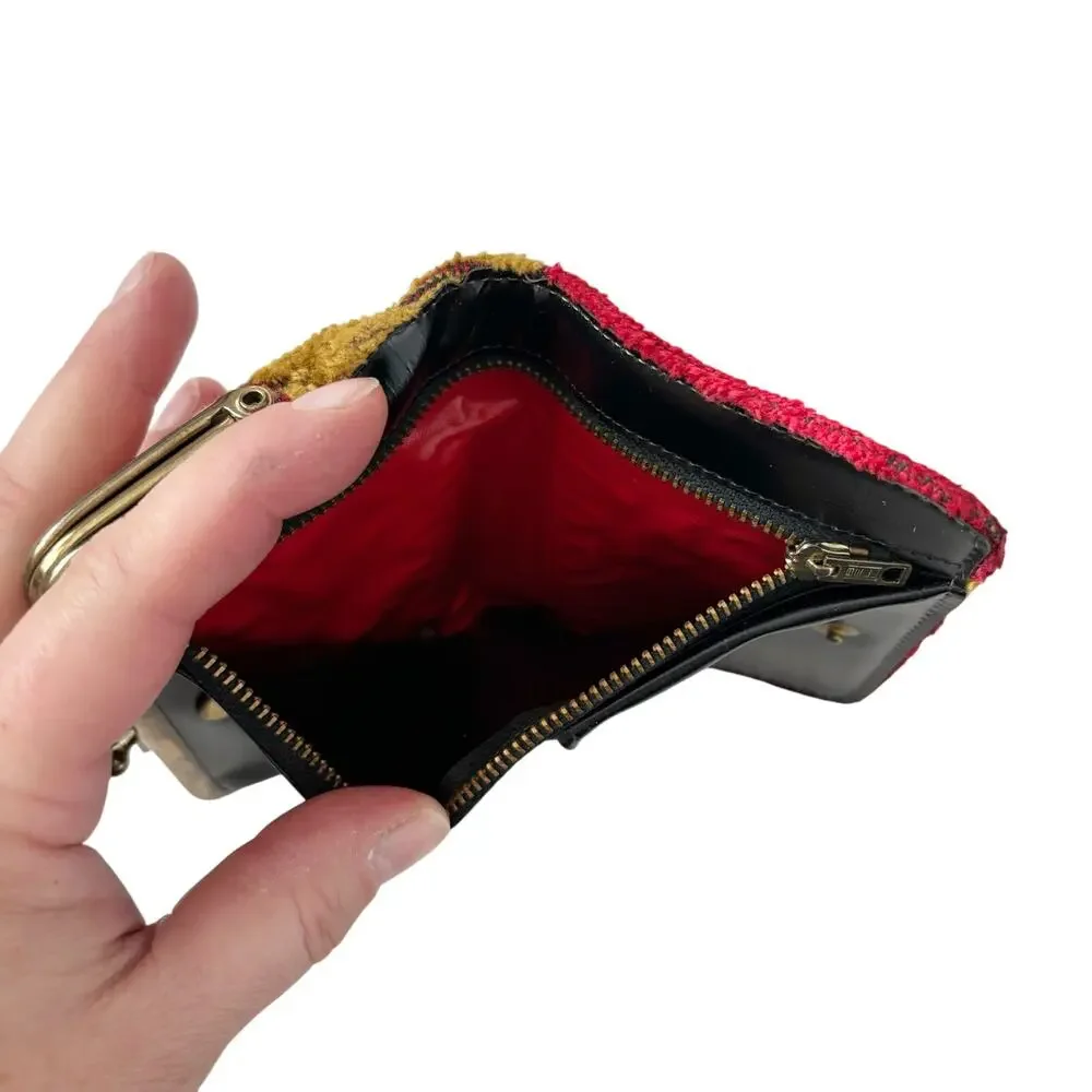 Vintage 1970s Chenille Folded Wallet Red Yellow